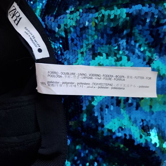 Zara Sequin High Waisted Mini Skirt in Blue and Green Wave Pattern Retro Size XS - Picture 11 of 12